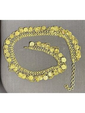 Vintage Gold Chain Belt with Egyptian Coins and Jingle Balls 38" long